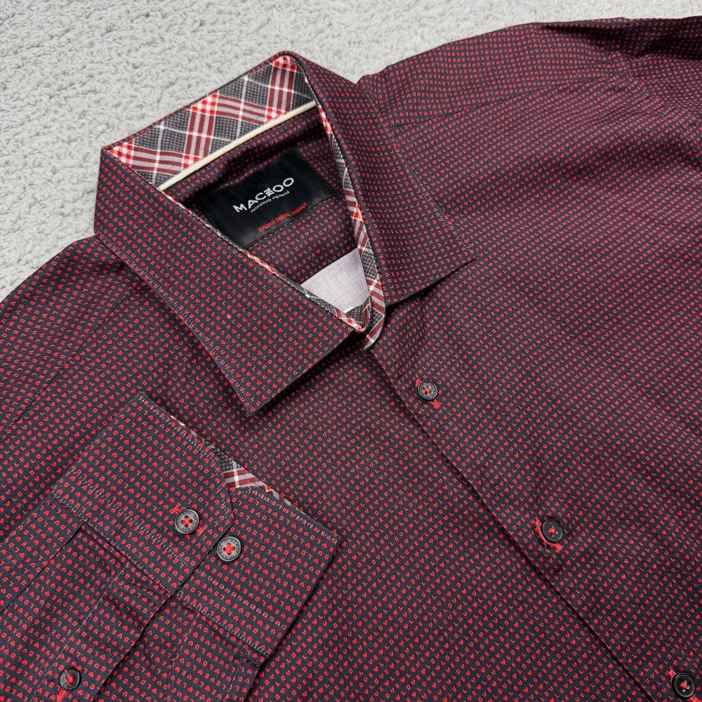 Maceoo Shirt Mens XL Long Sleeve Button Down Red Love Heart Print Excellent